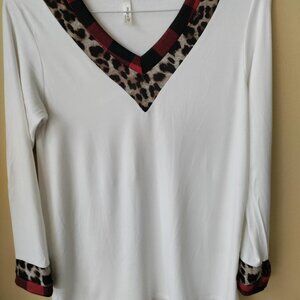 Red plaid/leopard trim V-Neck Tunic